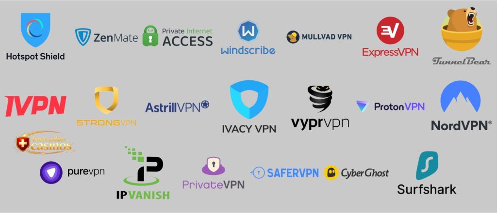 Logos vo bekannte VPN Anbieter für sichers Online Surfe